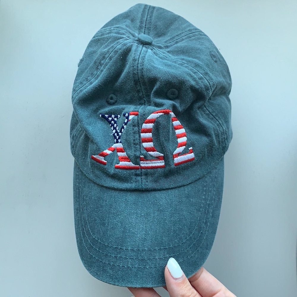 Chi Omega American Flag Letters Baseball Hat